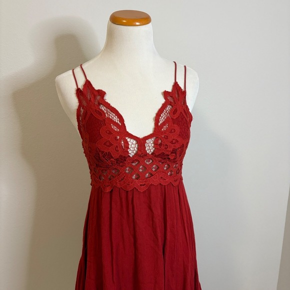 Free People One Adella Slip Dark Cherry Red Lace Mini Dress Party Sexy Small S/P - Picture 3 of 9